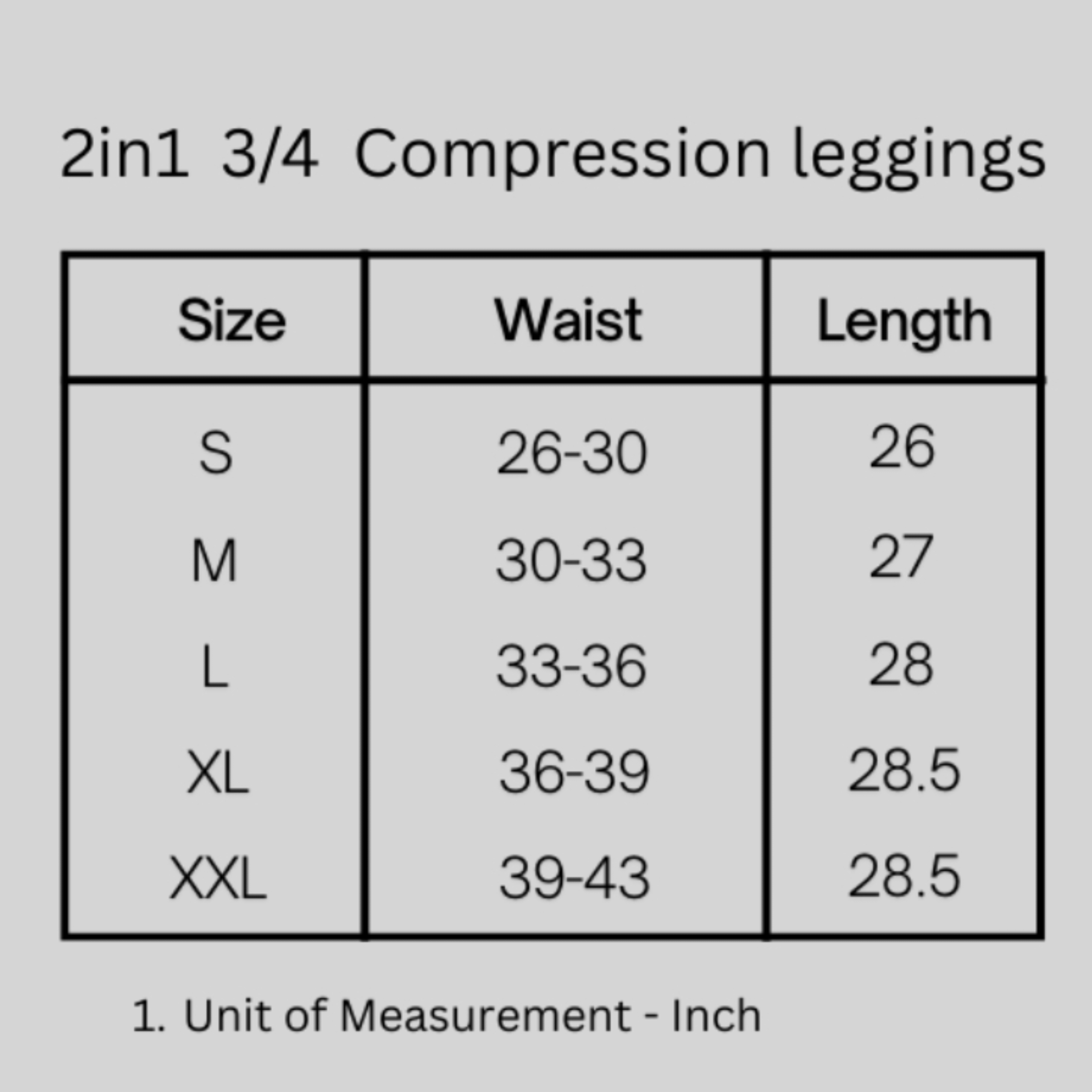 Size chart for 3 pcs combo 2in1 Sports Mesh Shorts
